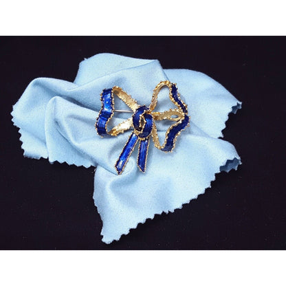 Vintage Victorian Tiffany & Co 18K Solid Yellow Gold Blue Enamel Bow Brooch Pin