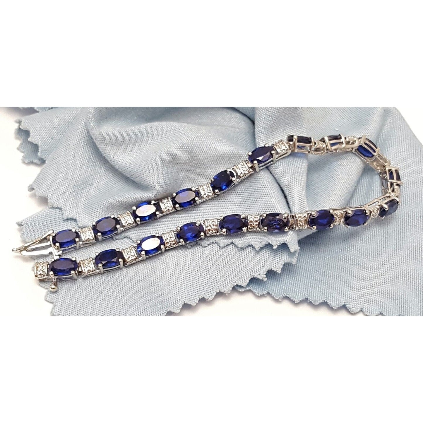 10K Solid White Gold Dark Blue Crystal Tennis Bracelet