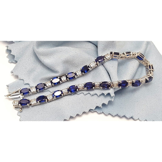 10K Solid White Gold Dark Blue Crystal Tennis Bracelet