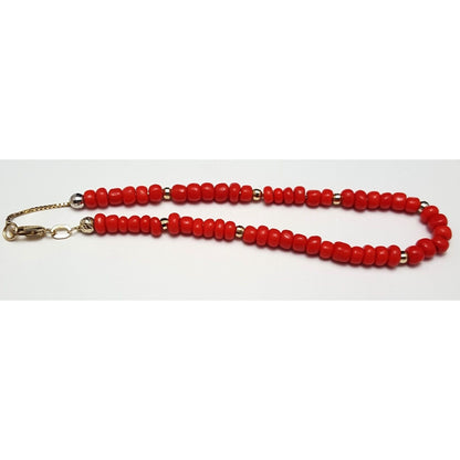 14K Solid Yellow Gold Red Coral Box Link Bracelet