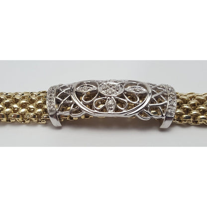 14K Multi Tone Gold Mesh Diamond Link Bracelet