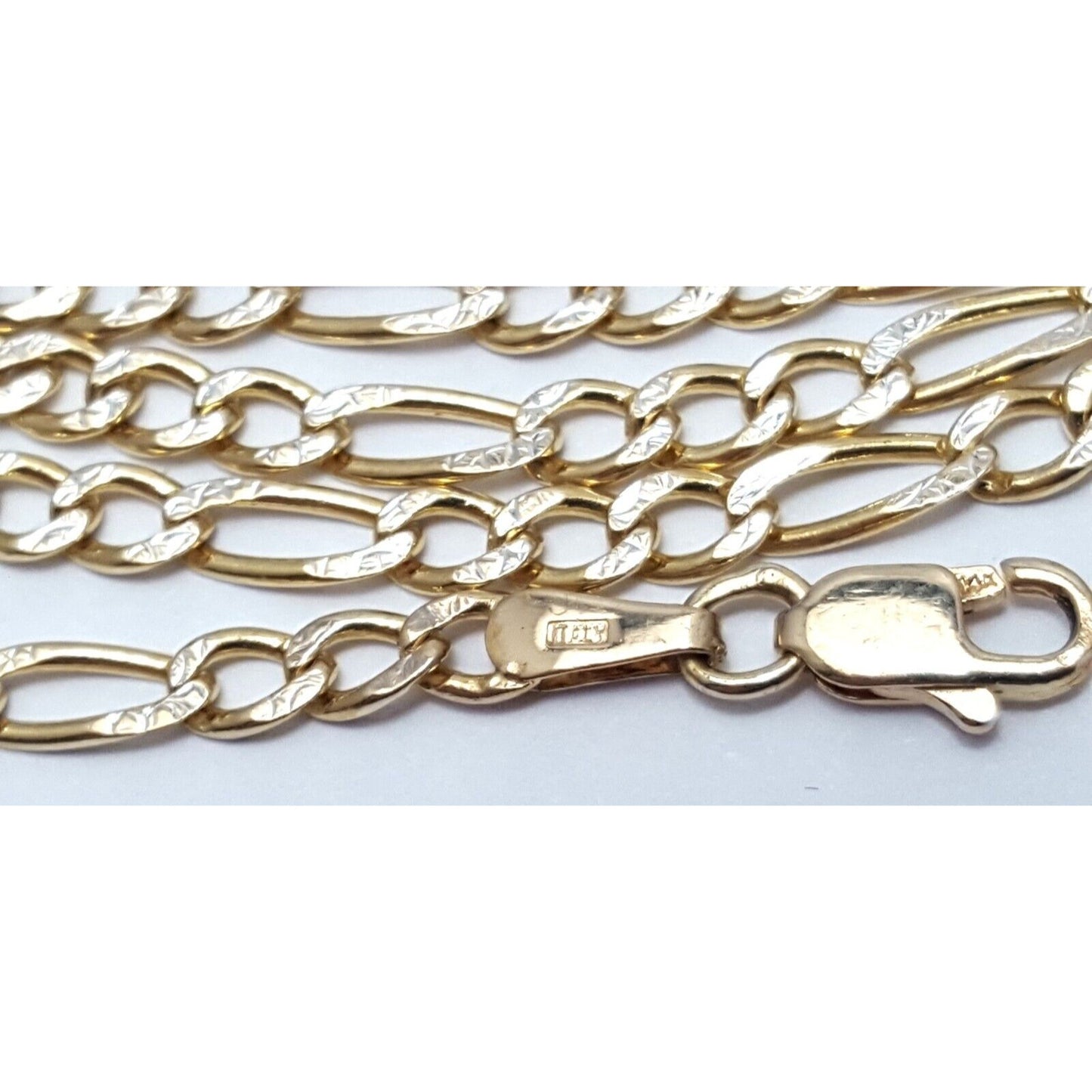 14K Two Tone Gold Diamond Cut Figaro Link Chain Necklace