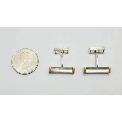 Modern GTP 18K Solid Yellow Gold & 925 Sterling Silver Cufflinks