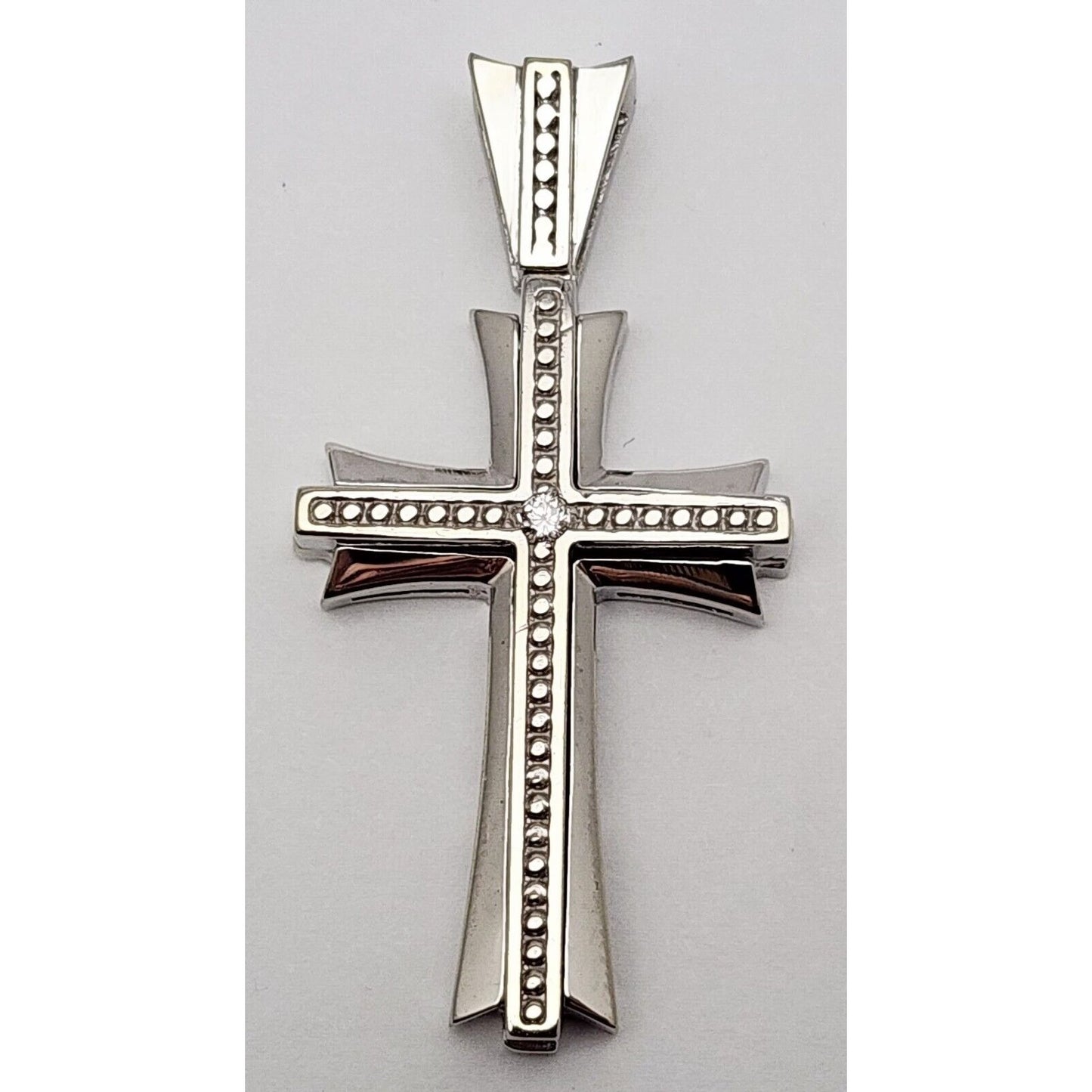 14K Solid White Gold Diamond Cross Pendant Charm