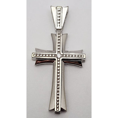 14K Solid White Gold Diamond Cross Pendant Charm