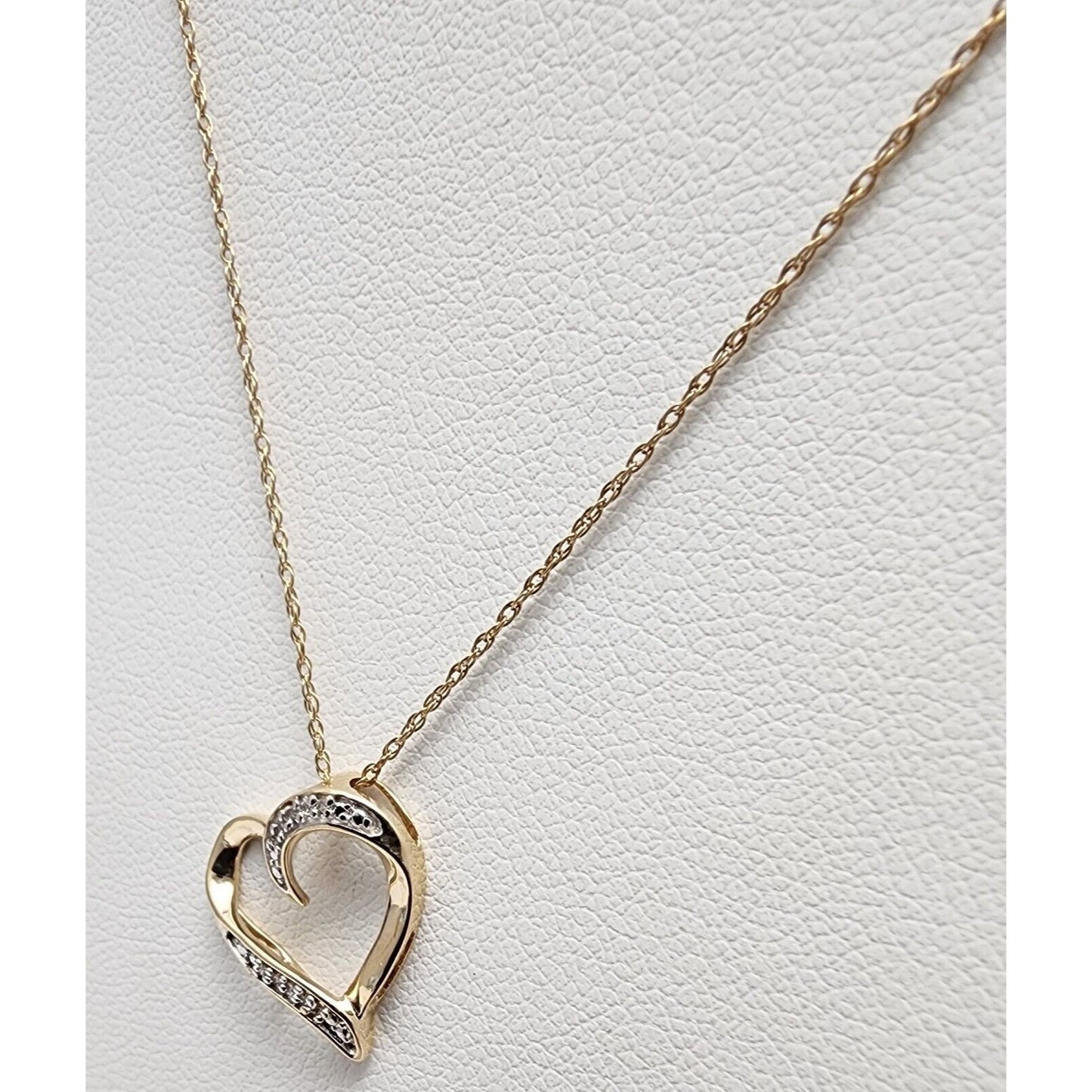 10K Yellow Gold Open Heart Diamond Charm Pendant & Link Chain Necklace