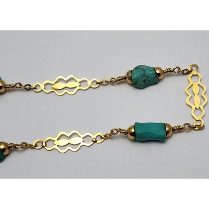 18K Yellow Gold Turquoise Link Chain Necklace