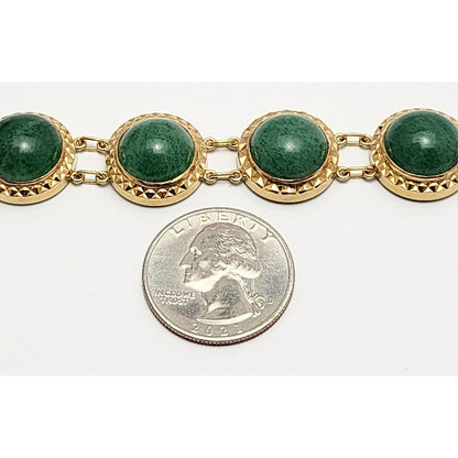 18K Solid Yellow Gold Green Jade Jadeite Link Bracelet