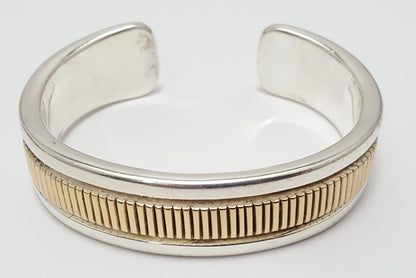 Bruce Morgan Navajo 14K Yellow Gold & Sterling Silver Heavy Cuff Bracelet