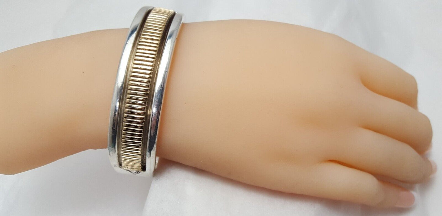 Bruce Morgan Navajo 14K Yellow Gold & Sterling Silver Heavy Cuff Bracelet