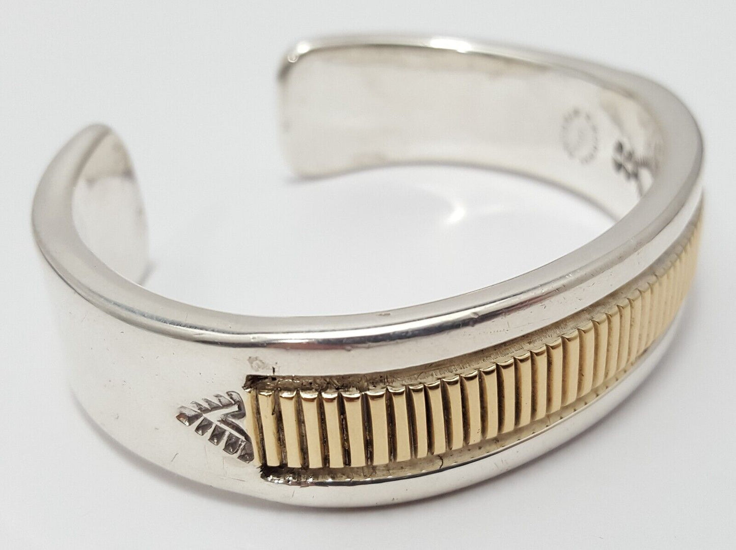 Bruce Morgan Navajo 14K Yellow Gold & Sterling Silver Heavy Cuff Bracelet