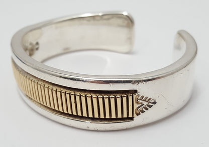 Bruce Morgan Navajo 14K Yellow Gold & Sterling Silver Heavy Cuff Bracelet