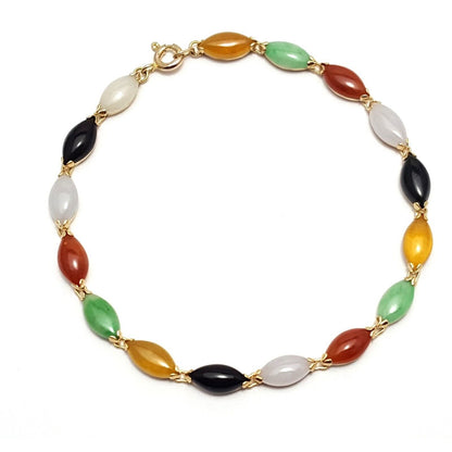 14K Solid Yellow Gold Multi Color Gemstone Link Bracelet