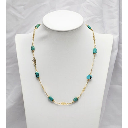 18K Yellow Gold Turquoise Link Chain Necklace