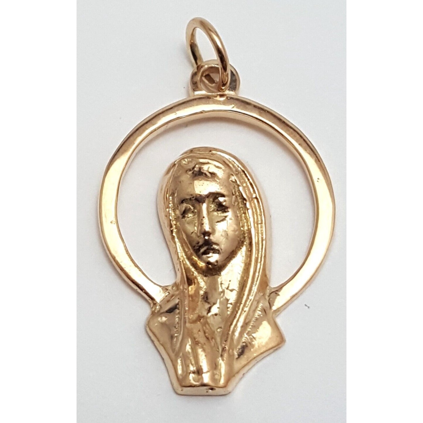 14K Solid Rose Gold Saint Mary Head Charm Pendant