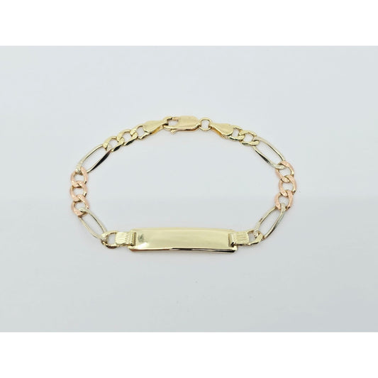 14K Tri Tone Gold Figaro Link ID Bracelet