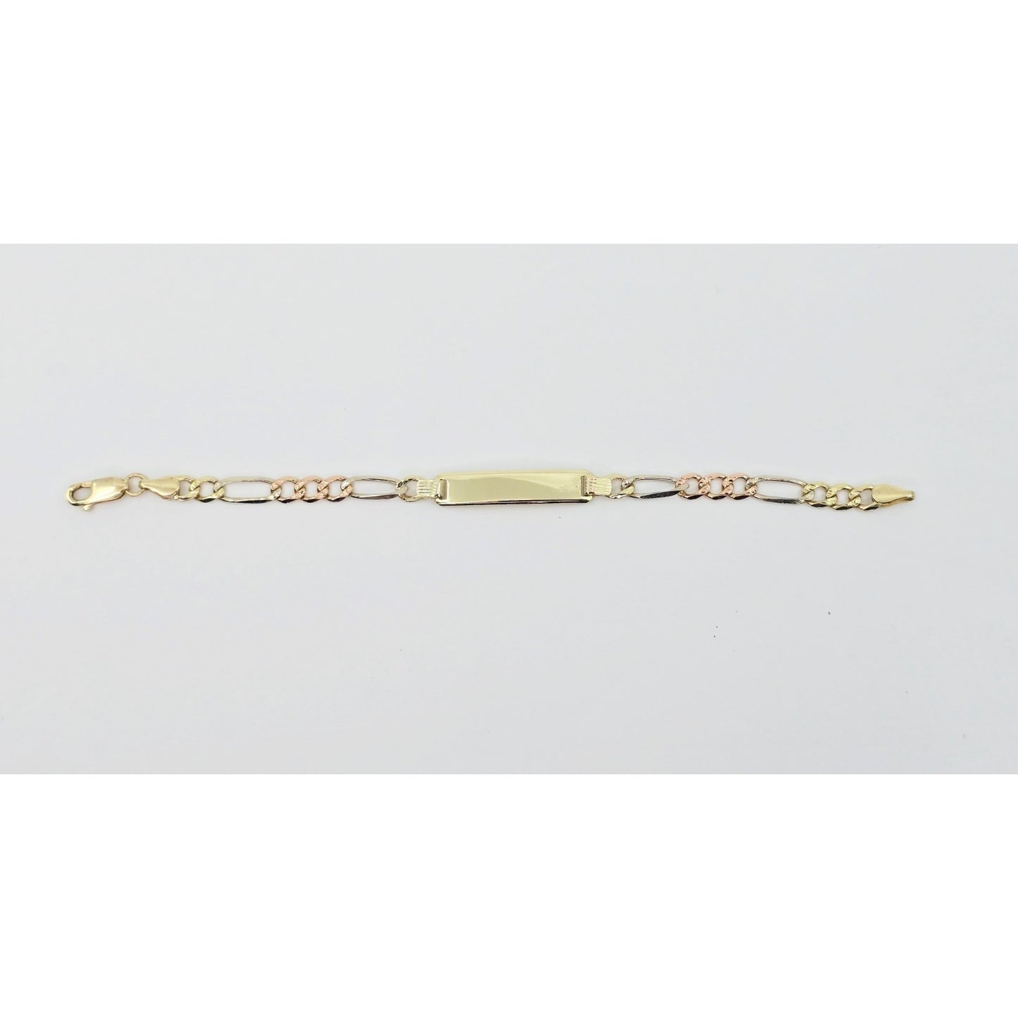 14K Tri Tone Gold Figaro Link ID Bracelet