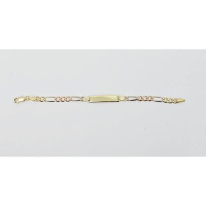 14K Tri Tone Gold Figaro Link ID Bracelet