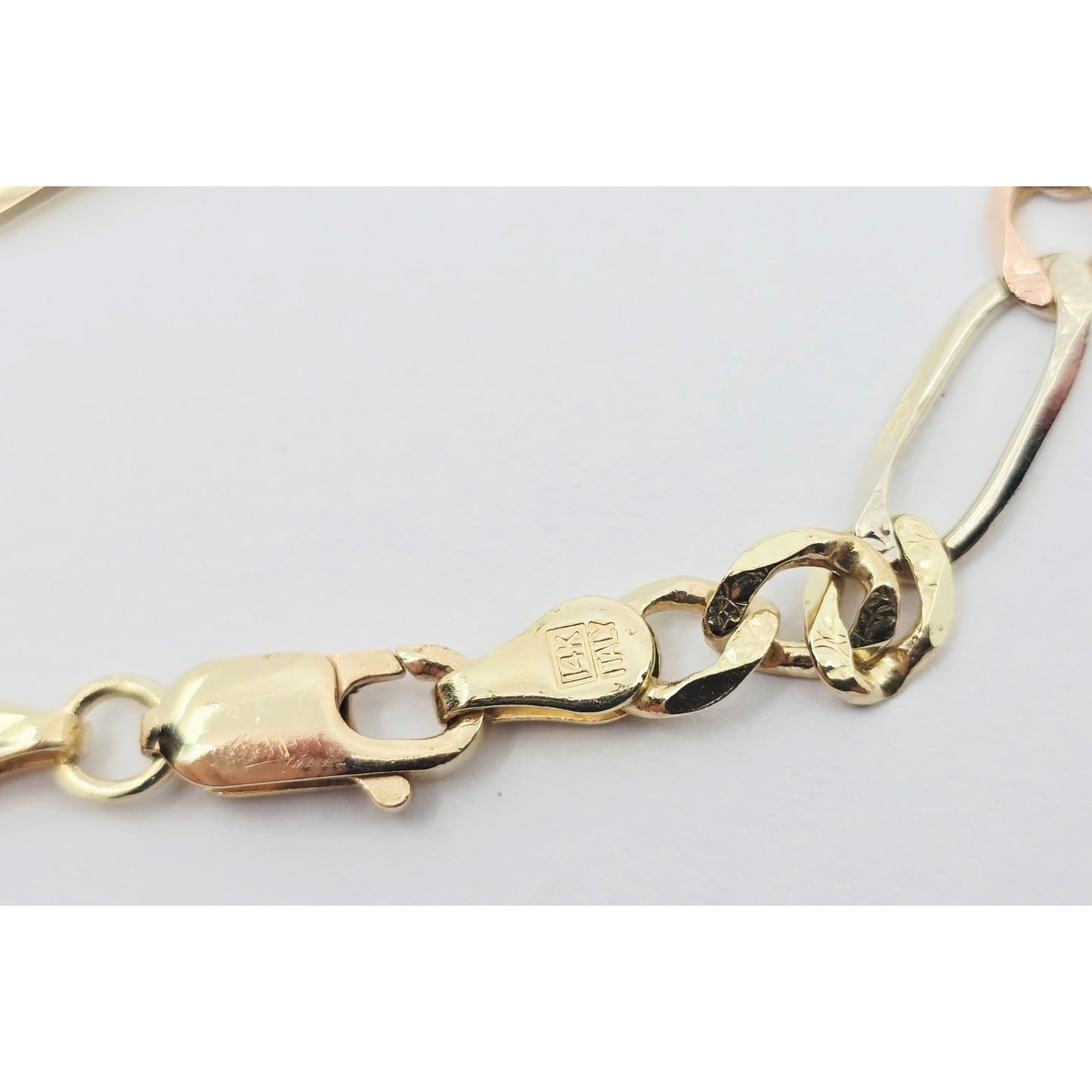 14K Tri Tone Gold Figaro Link ID Bracelet