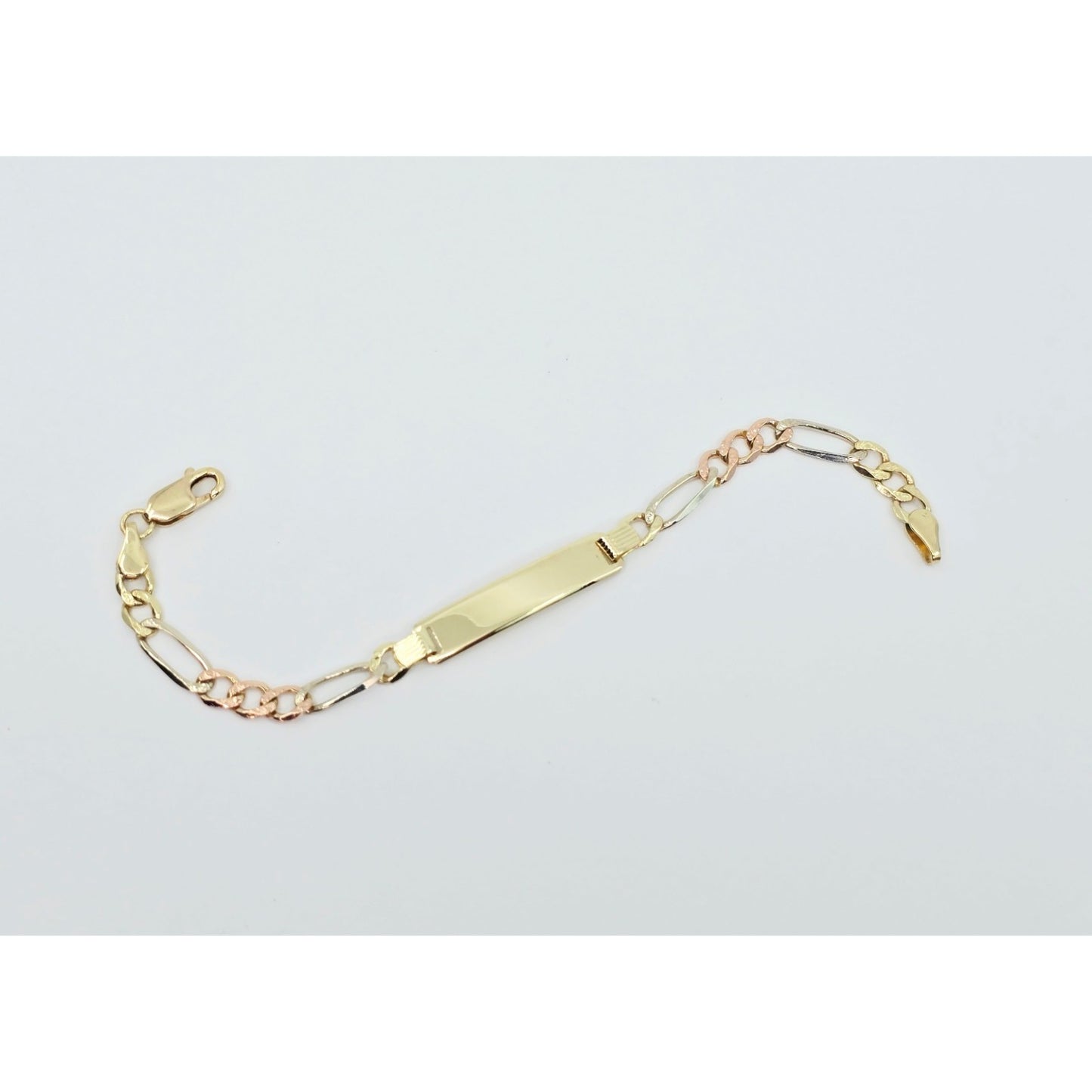 14K Tri Tone Gold Figaro Link ID Bracelet