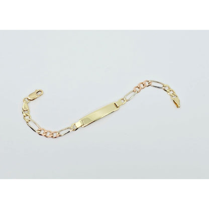 14K Tri Tone Gold Figaro Link ID Bracelet