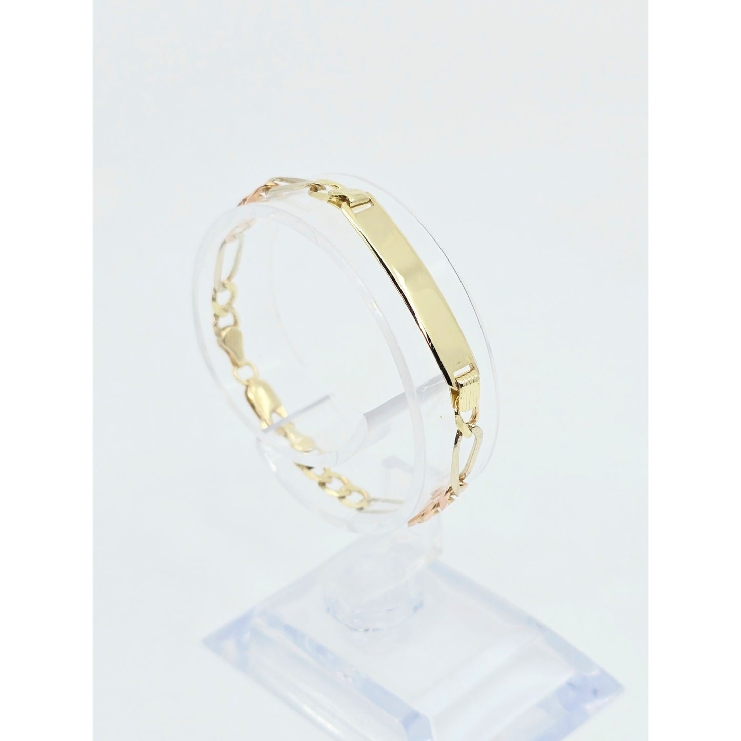 14K Tri Tone Gold Figaro Link ID Bracelet