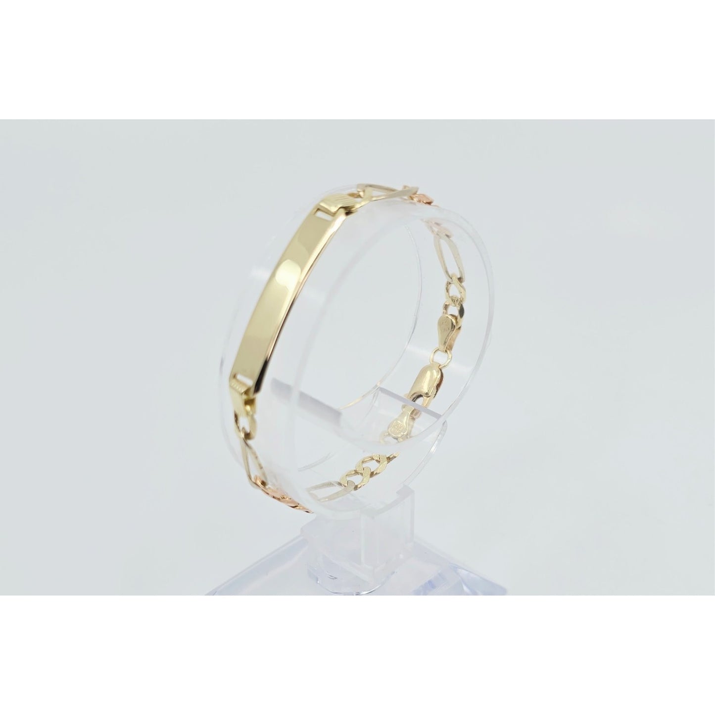 14K Tri Tone Gold Figaro Link ID Bracelet