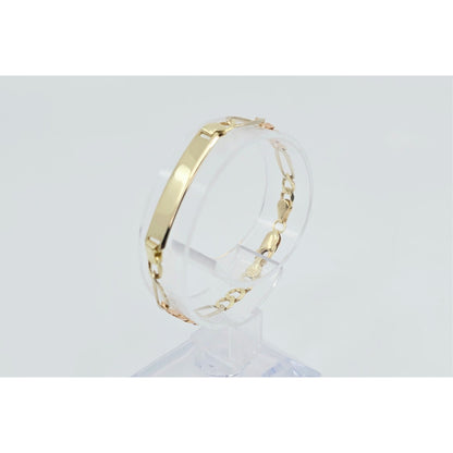 14K Tri Tone Gold Figaro Link ID Bracelet