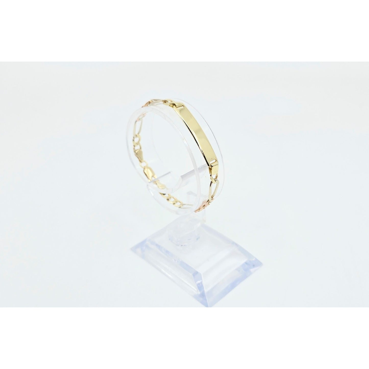 14K Tri Tone Gold Figaro Link ID Bracelet