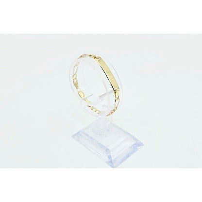 14K Tri Tone Gold Figaro Link ID Bracelet