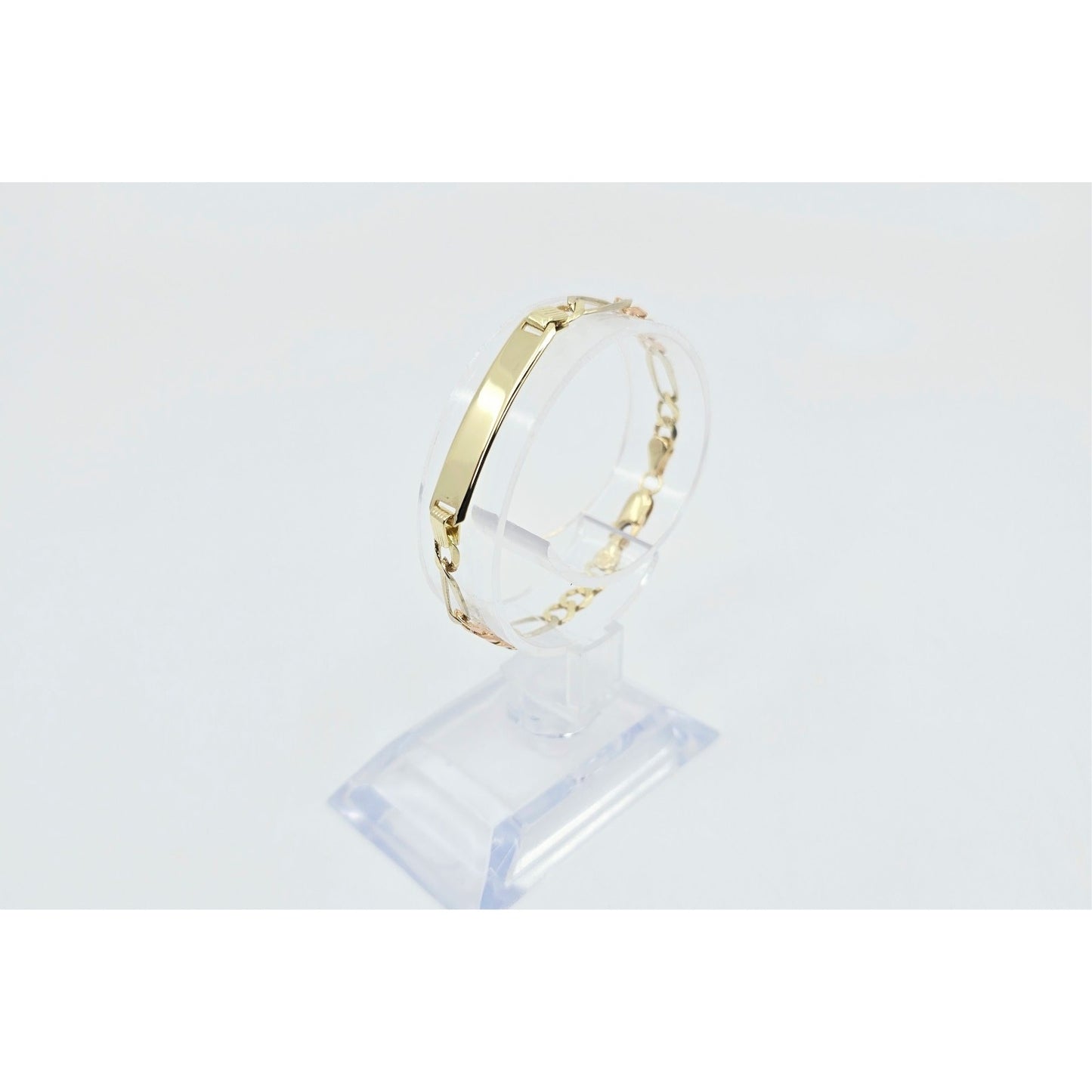 14K Tri Tone Gold Figaro Link ID Bracelet