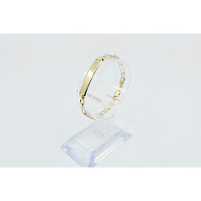14K Tri Tone Gold Figaro Link ID Bracelet