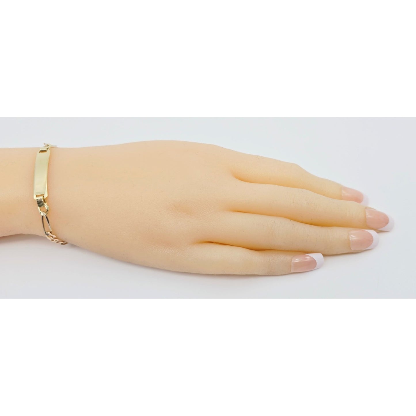 14K Tri Tone Gold Figaro Link ID Bracelet