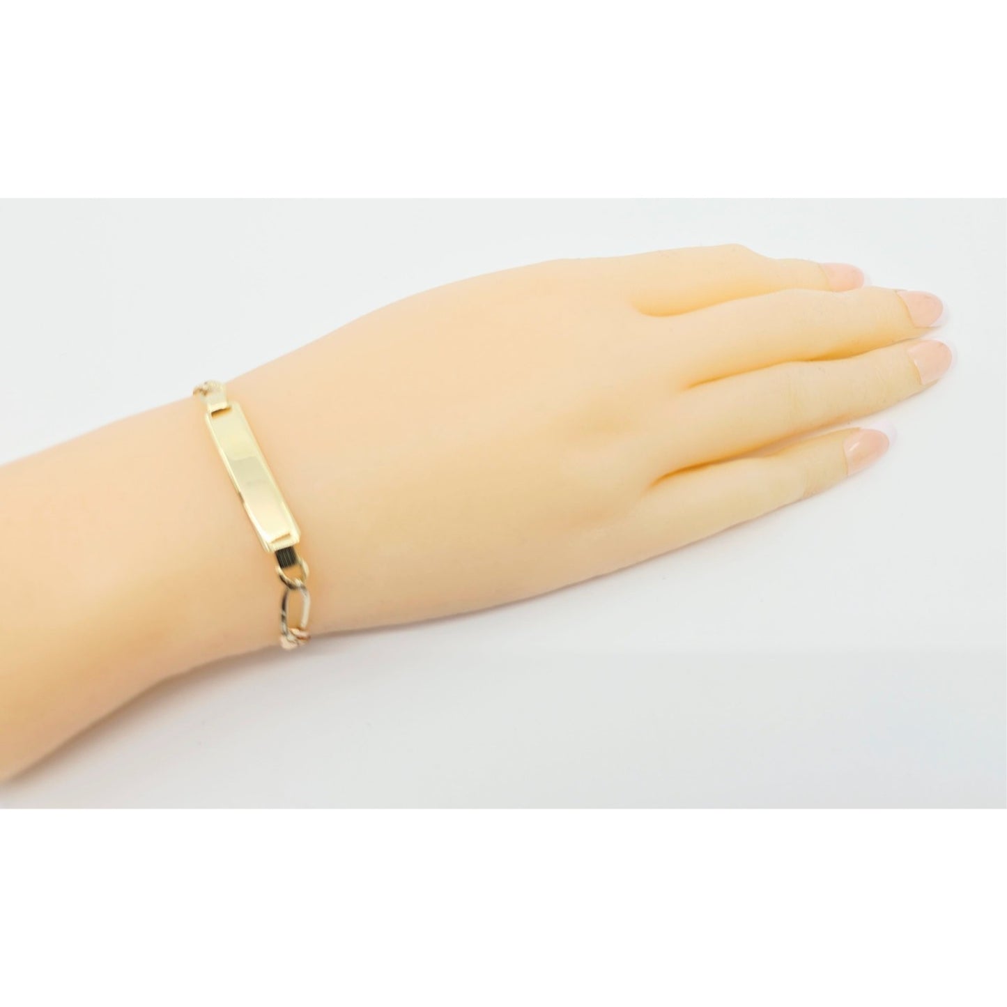 14K Tri Tone Gold Figaro Link ID Bracelet