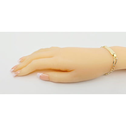 14K Tri Tone Gold Figaro Link ID Bracelet