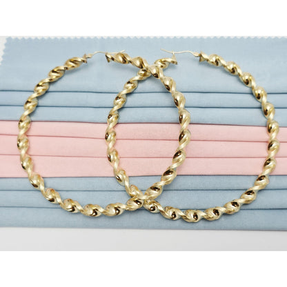 Large 10K Yellow Gold Spiral Tube Hoop Earrings