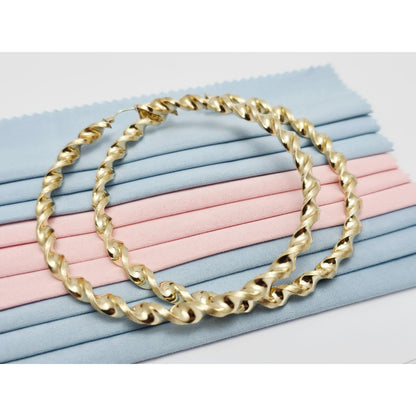 Large 10K Yellow Gold Spiral Tube Hoop Earrings