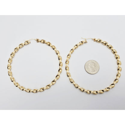 Large 10K Yellow Gold Spiral Tube Hoop Earrings