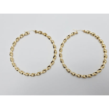 Large 10K Yellow Gold Spiral Tube Hoop Earrings