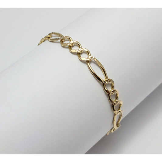 14K Solid Yellow Gold Diamond Cut Figaro Link Bracelet