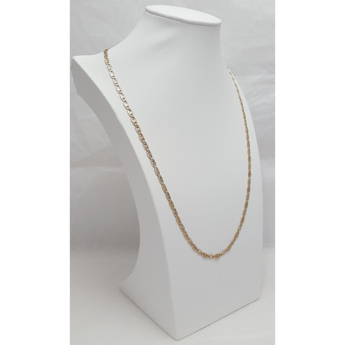 10K Tri Tone Gold Diamond Cut Link Chain Necklace