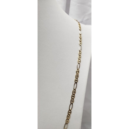 14K Two Tone Gold Diamond Cut Figaro Link Chain Necklace