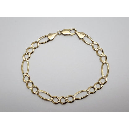 14K Solid Yellow Gold Diamond Cut Figaro Link Bracelet