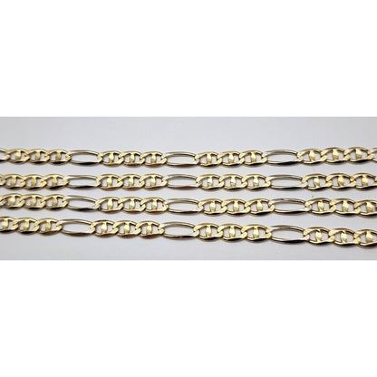 14K Two Tone Gold Diamond Cut Figaro Link Chain Necklace