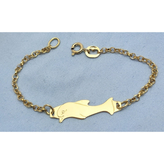 18K Solid Yellow Gold Designer Cable Link Dolphin Baby Bracelet