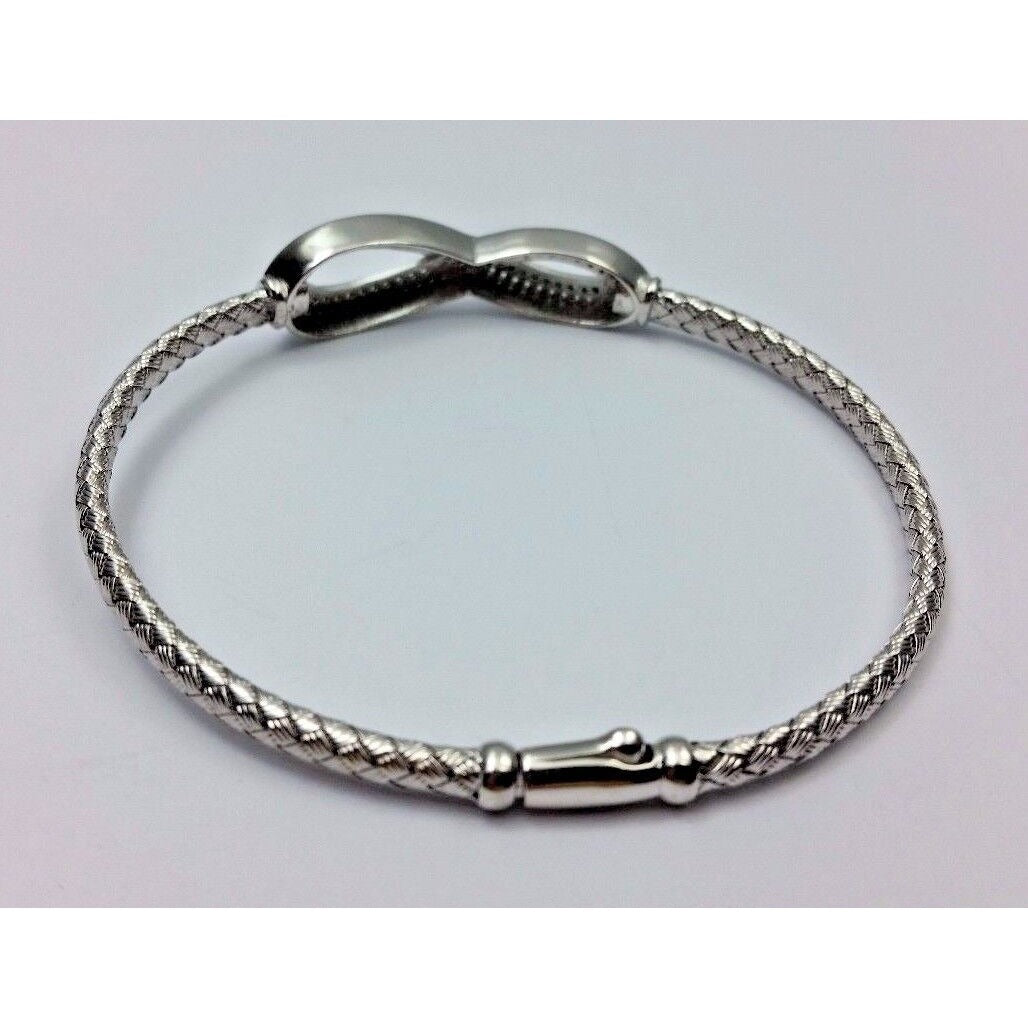 Rhodium Sterling Silver 925 Infinity Bangle Cubic Zirconia Bracelet