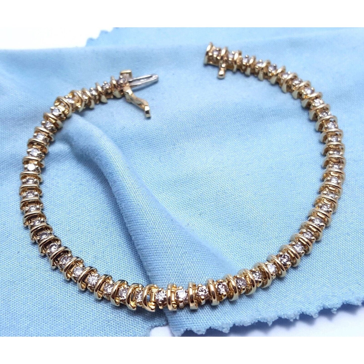 14K Solid Yellow Gold Diamond Tennis Link Bracelet