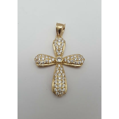 14K Yellow Gold Religious Cross Cubic Zirconia Charm Pendant