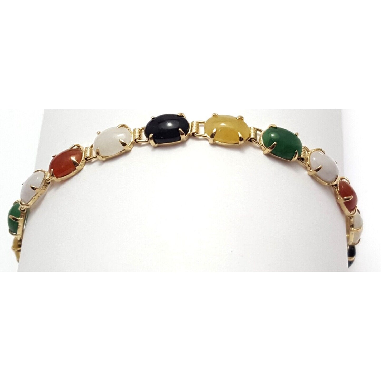 14K Solid Yellow Gold Multi Color Gemstone Tennis Bracelet