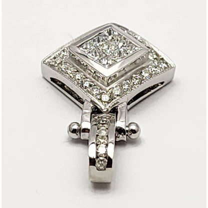 14K Solid White Gold Rhombus Diamond Charm Pendant